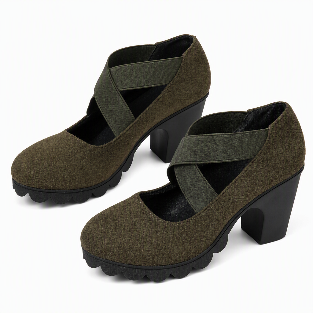 📢📢¡¡¡50 % de descuento!!!🎉✨ Zapatos de tacón para mujer con puntera redonda, tiras cruzadas, tacón grueso, plataforma y aberturas, de tacón alto